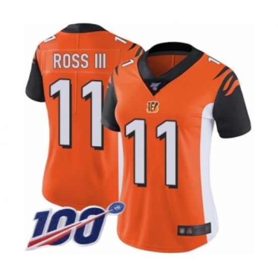 Women's Cincinnati Bengals #11 John Ross Orange Alternate Vapor Untouchable Limited Player 100th Season Football Jersey - Ujersey
