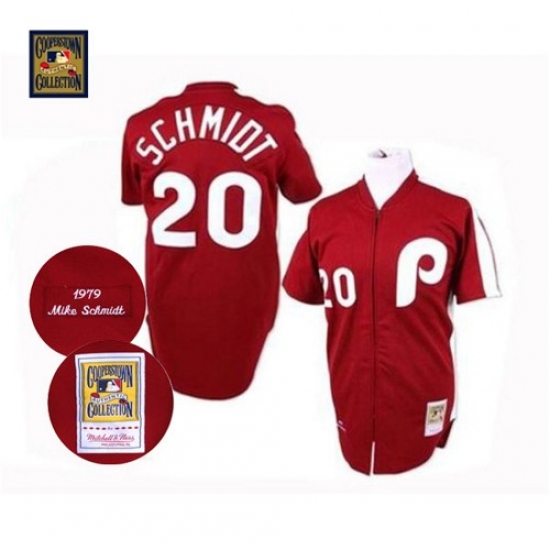 Men's Mitchell and Ness Philadelphia Phillies #20 Mike Schmidt Authentic Red Throwback MLB Jersey - Ujersey