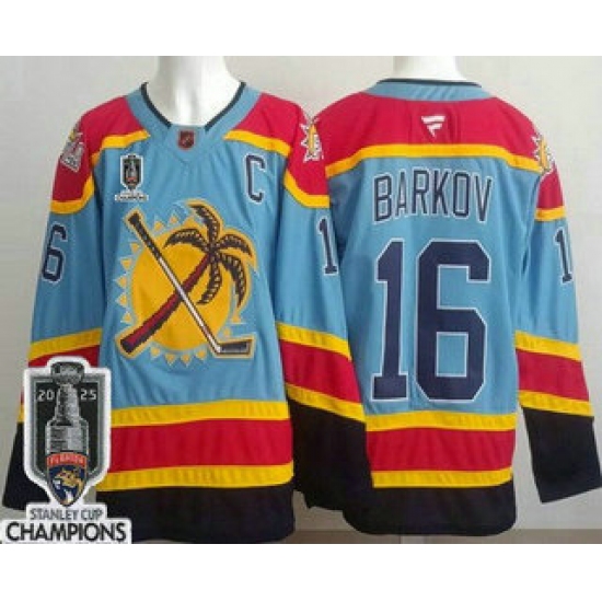 Men's Florida Panthers #16 Aleksander Barkov Blue 2025 Stanley Cup Champions Authentic Jersey - Ujersey