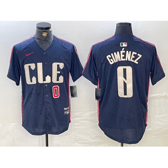 Men's Cleveland Guardians #0 Andres Gimenez Navy 2024 City Connect Limited Stitched Jerseys - Ujersey