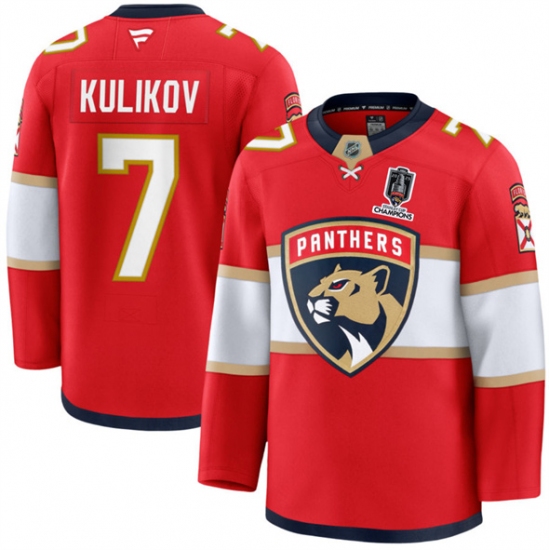 Men's Florida Panthers #7 Dmitry Kulikov Red Home 2025 Stanley Cup Champions Stitched Jersey - Ujersey