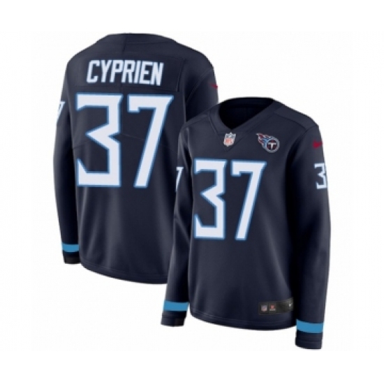 Women's Nike Tennessee Titans #37 Johnathan Cyprien Limited Navy Blue Therma Long Sleeve NFL Jersey - Ujersey