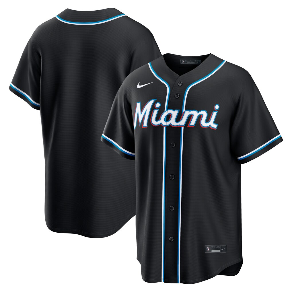 Men's Miami Marlins Nike Fashion Replica Black Out Jersey - SUjersey01