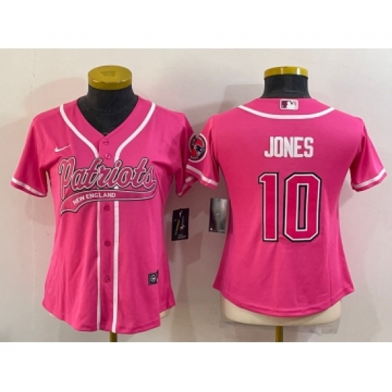 Women's New England Patriots #10 Mac Jones Pink With Patch Cool Base Stitched Baseball Jersey - Ujersey
