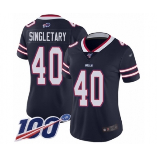Women's Buffalo Bills #40 Devin Singletary Limited Navy Blue Inverted Legend 100th Season Football Jersey - Ujersey