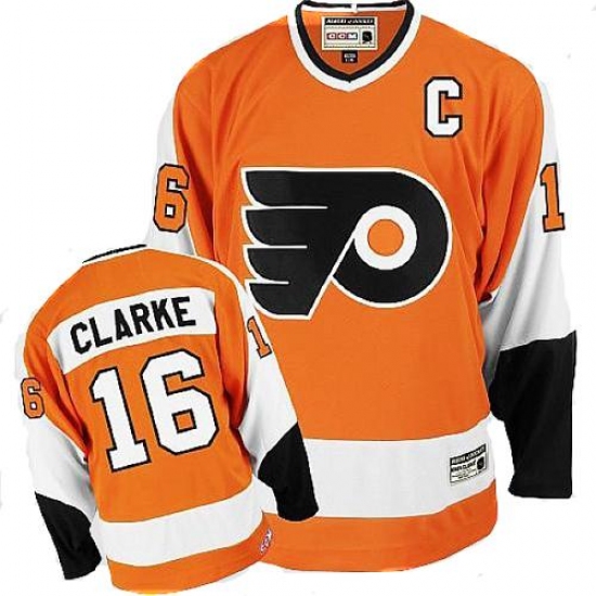 Men's CCM Philadelphia Flyers #16 Bobby Clarke Authentic Orange Throwback NHL Jersey - Ujersey