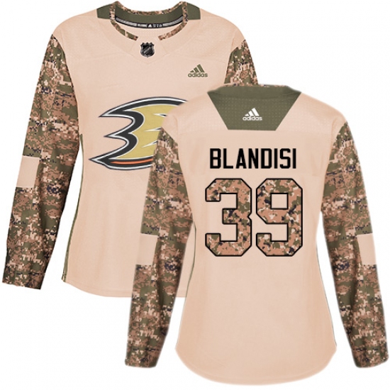 Women's Adidas Anaheim Ducks #39 Joseph Blandisi Authentic Camo Veterans Day Practice NHL Jersey - Ujersey