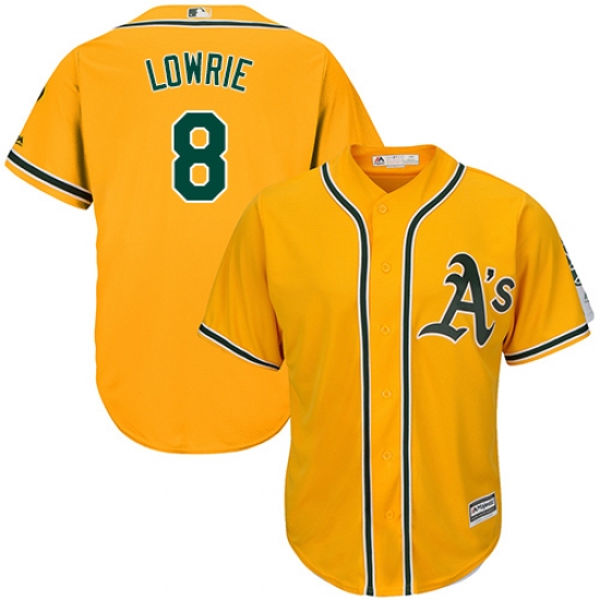 Men's Majestic Oakland Athletics #8 Jed Lowrie Replica Gold Alternate 2 Cool Base MLB Jersey - Ujersey
