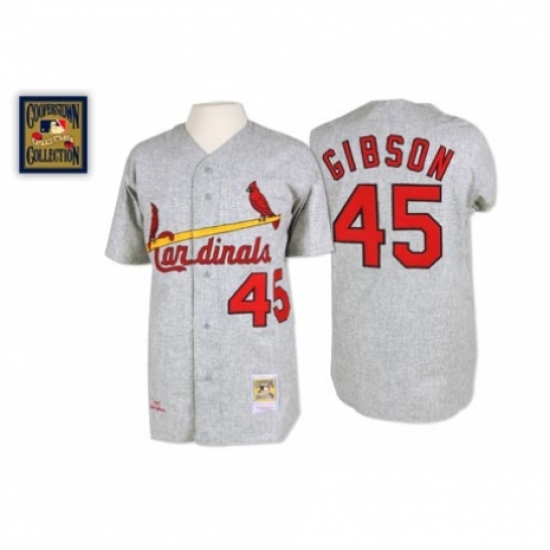 Men's Mitchell and Ness 1967 St. Louis Cardinals #45 Bob Gibson Authentic Grey Throwback MLB Jersey - Ujersey
