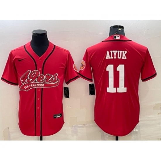 Men's San Francisco 49ers #11 Brandon Aiyuk Red With Patch Cool Base Stitched Baseball Jersey - Ujersey