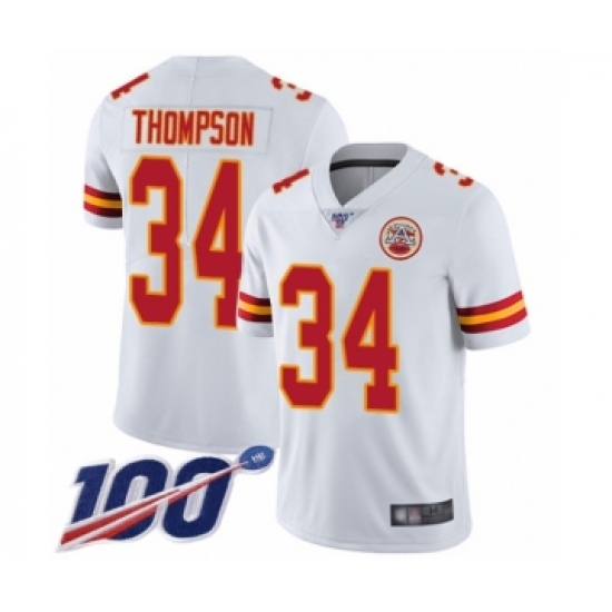 Youth Kansas City Chiefs #34 Darwin Thompson White Vapor Untouchable Limited Player 100th Season Football Jersey - Ujersey