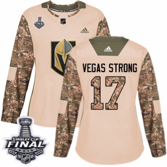 Women's Adidas Vegas Golden Knights #17 Vegas Strong Authentic Camo Veterans Day Practice 2018 Stanley Cup Final NHL Jersey - Ujersey