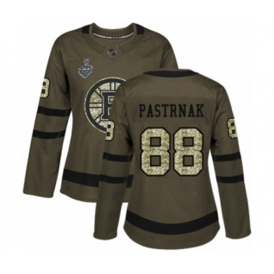 Women's Boston Bruins #88 David Pastrnak Authentic Green Salute to Service 2019 Stanley Cup Final Bound Hockey Jersey - Ujersey