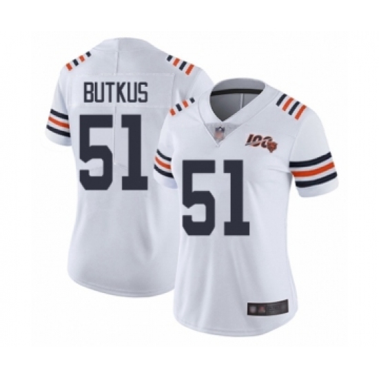 Women's Chicago Bears #51 Dick Butkus White 100th Season Limited Football Jersey - Ujersey