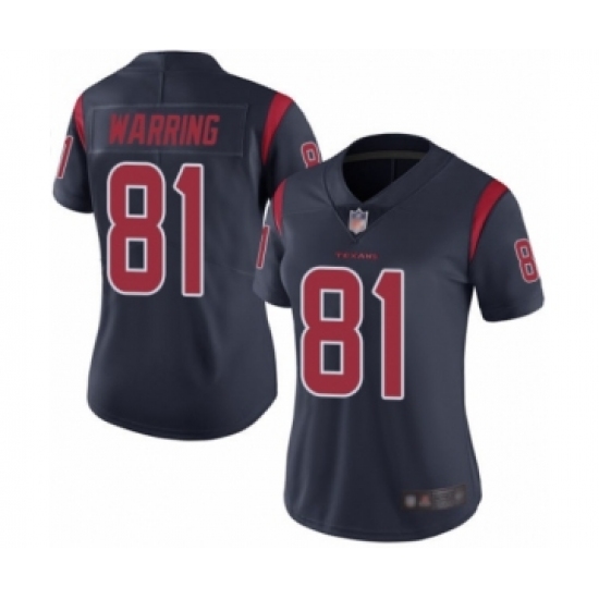 Women's Houston Texans #81 Kahale Warring Limited Navy Blue Rush Vapor Untouchable Football Jersey - Ujersey