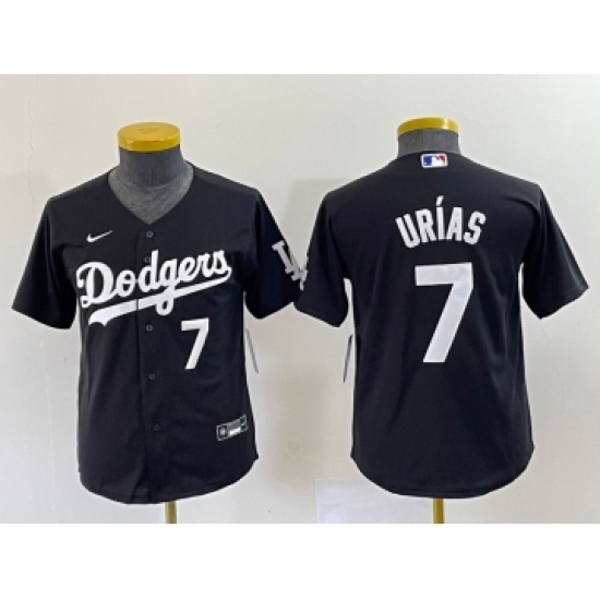 Youth Nike Los Angeles Dodgers #7 Julio Urias Number Black Turn Back The Clock Stitched Cool Base Jersey - Ujersey
