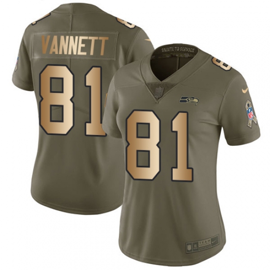 Women's Nike Seattle Seahawks #81 Nick Vannett Limited Olive/Gold 2017 Salute to Service NFL Jersey - Ujersey