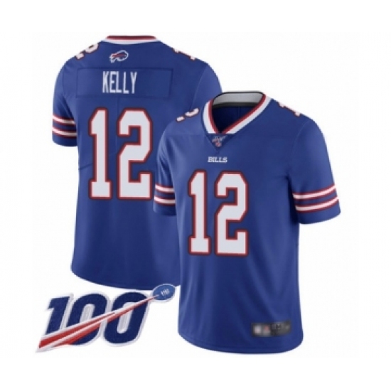 Men's Buffalo Bills #12 Jim Kelly Royal Blue Team Color Vapor Untouchable Limited Player 100th Season Football Jersey - Ujersey