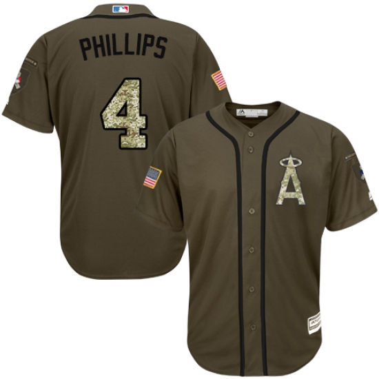Men's Majestic Los Angeles Angels of Anaheim #4 Brandon Phillips Authentic Green Salute to Service MLB Jersey - Ujersey