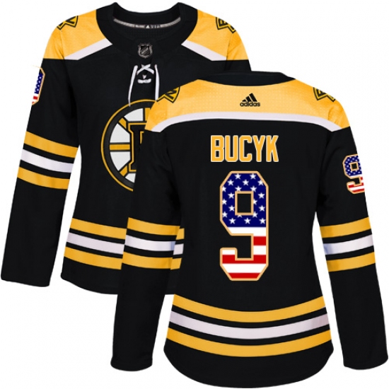 Women's Adidas Boston Bruins #9 Johnny Bucyk Authentic Black USA Flag Fashion NHL Jersey - Ujersey