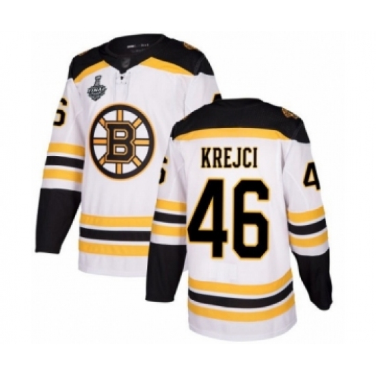 Men's Boston Bruins #46 David Krejci Authentic White Away 2019 Stanley Cup Final Bound Hockey Jersey - Ujersey