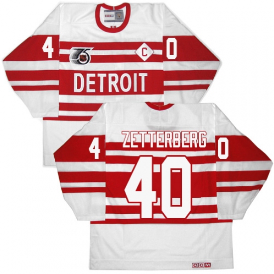 Men's CCM Detroit Red Wings #40 Henrik Zetterberg Premier White 75TH Throwback NHL Jersey - Ujersey