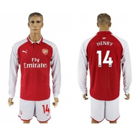 Arsenal #14 Henry Red Home Long Sleeves Soccer Club Jersey