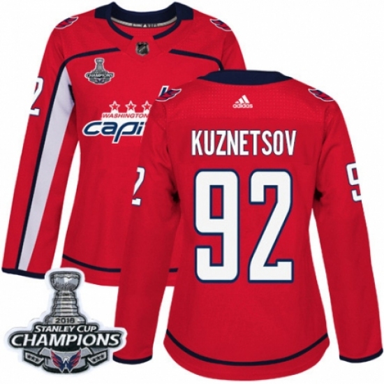 Women's Adidas Washington Capitals #92 Evgeny Kuznetsov Authentic Red Home 2018 Stanley Cup Final Champions NHL Jersey - Ujersey