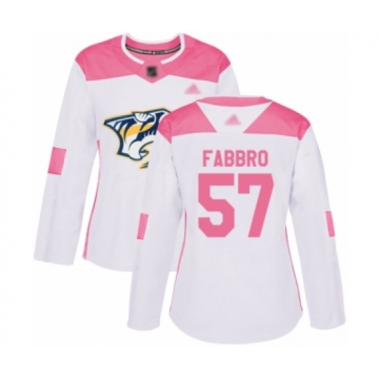 Women's Nashville Predators #57 Dante Fabbro Authentic White Pink Fashion Hockey Jersey - Ujersey