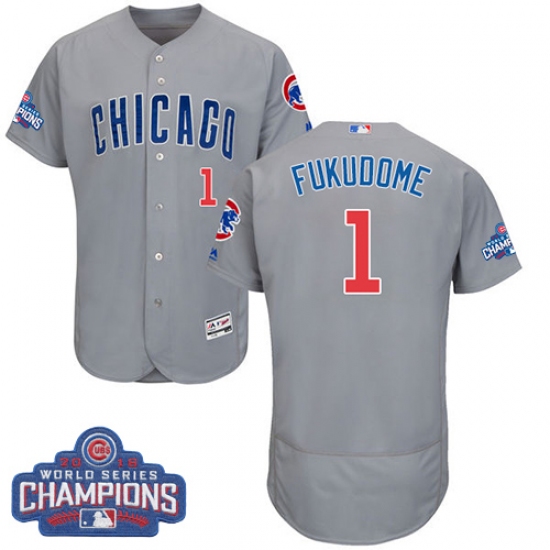 Men's Majestic Chicago Cubs #1 Kosuke Fukudome Grey 2016 World Series Champions Flexbase Authentic Collection MLB Jersey - Ujersey