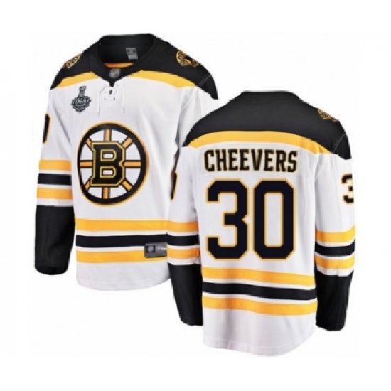 Men's Boston Bruins #30 Gerry Cheevers Authentic White Away Fanatics Branded Breakaway 2019 Stanley Cup Final Bound Hockey Jersey - Ujersey