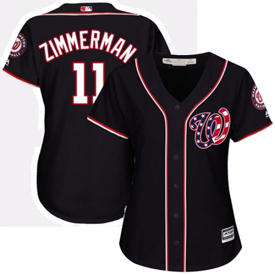 Women's Majestic Washington Nationals #11 Ryan Zimmerman Authentic Navy Blue Alternate 2 Cool Base MLB Jersey - Ujersey