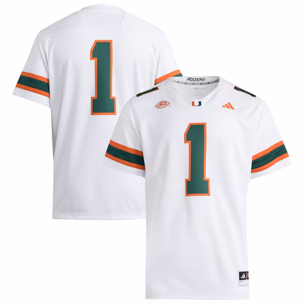 Men's adidas #1 White Miami Hurricanes Premier Jersey