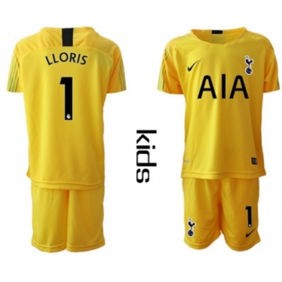 Tottenham Hotspur #1 Lloris Yellow Goalkeeper Kid Soccer Club Jersey