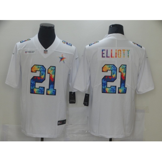 Men's Dallas Cowboys #21 Ezekiel Elliott White Rainbow Version Nike Limited Jersey - Ujersey