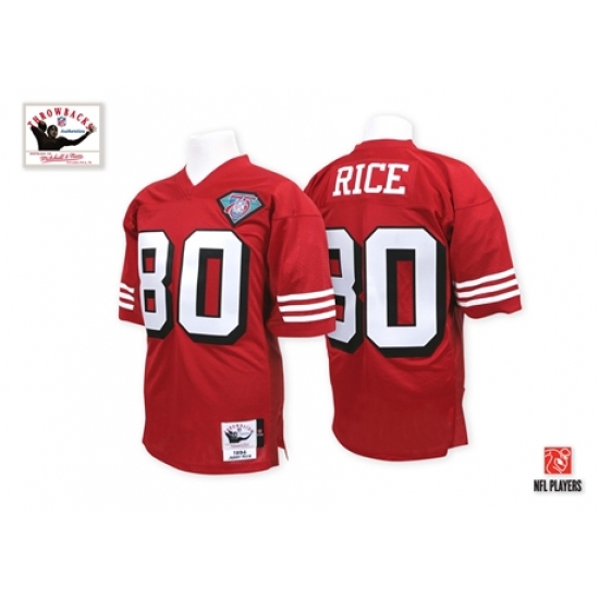 Mitchell And Ness San Francisco 49ers #80 Jerry Rice Authentic Red Team Color 75TH Patch 1994 Throwback NFL Jersey - Ujersey