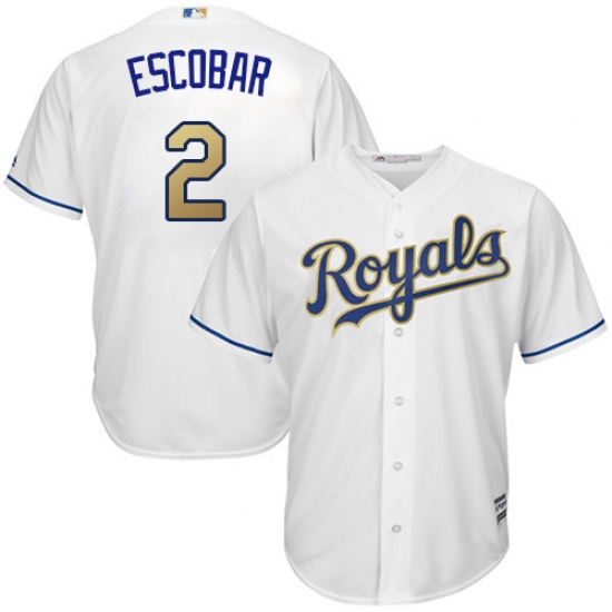 Youth Majestic Kansas City Royals #2 Alcides Escobar Authentic White Home Cool Base MLB Jersey - Ujersey