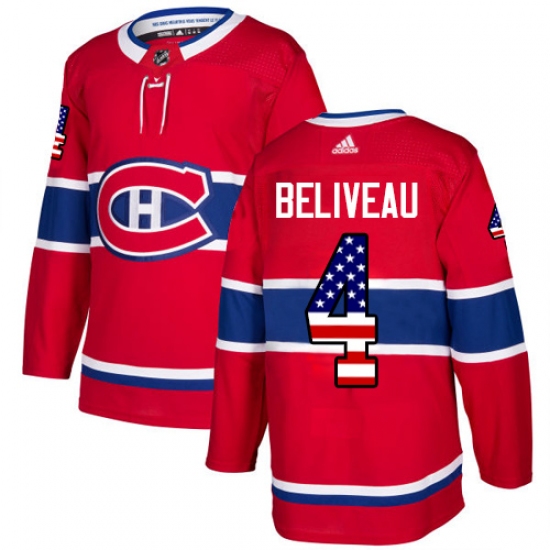 Youth Adidas Montreal Canadiens #4 Jean Beliveau Authentic Red USA Flag Fashion NHL Jersey - Ujersey