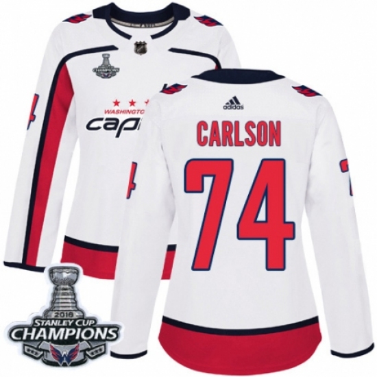 Women's Adidas Washington Capitals #74 John Carlson Authentic White Away 2018 Stanley Cup Final Champions NHL Jersey - Ujersey
