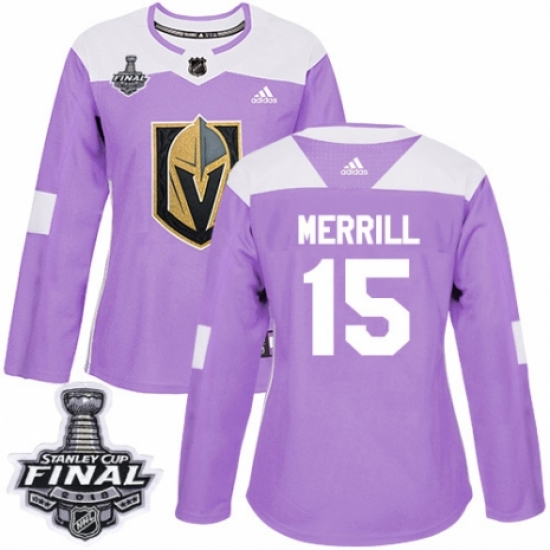 Women's Adidas Vegas Golden Knights #15 Jon Merrill Authentic Purple Fights Cancer Practice 2018 Stanley Cup Final NHL Jersey - Ujersey