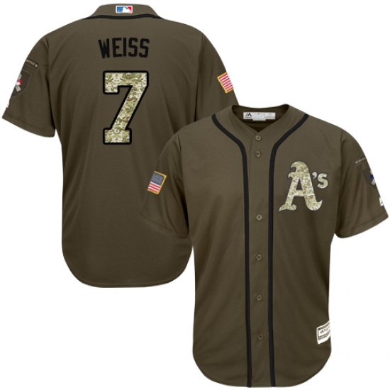Men's Majestic Oakland Athletics #7 Walt Weiss Replica Green Salute to Service MLB Jersey - Ujersey