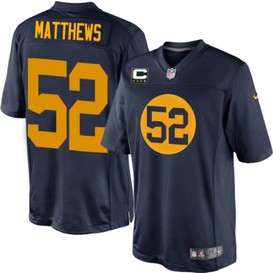 Youth Nike Green Bay Packers #52 Clay Matthews Elite Navy Blue Alternate C Patch NFL Jersey - Ujersey
