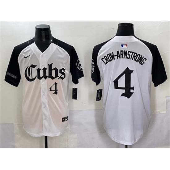 Men's Chicago Cubs #4 Pete Crow-Armstrong White Black 'Gothic North Side Edition' Vapor Premier Limited Stitched Baseball Jersey - Ujersey