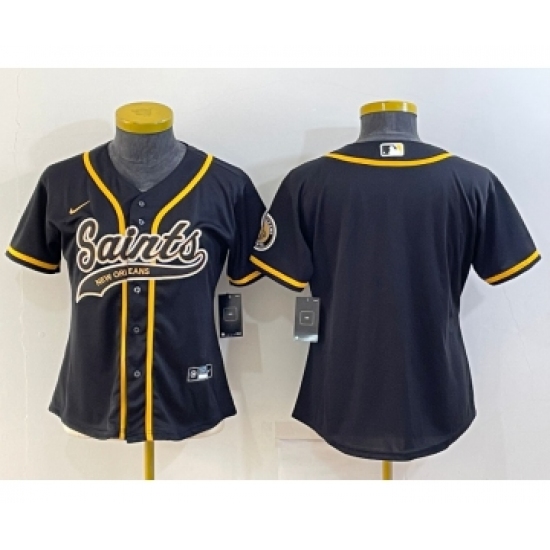 Women's New Orleans Saints Blank Black With Patch Cool Base Stitched Baseball Jersey - Ujersey