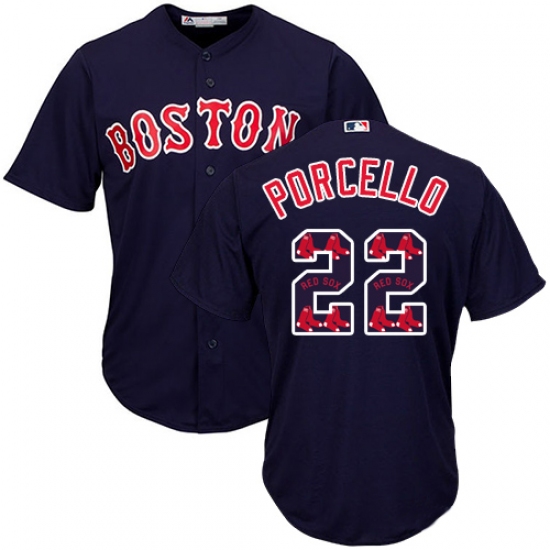 Men's Majestic Boston Red Sox #22 Rick Porcello Authentic Navy Blue Team Logo Fashion Cool Base MLB Jersey - Ujersey