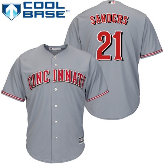 Youth Majestic Cincinnati Reds #21 Reggie Sanders Replica Grey Road Cool Base MLB Jersey - Ujersey