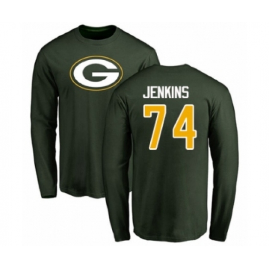 Football Green Bay Packers #74 Elgton Jenkins Green Name & Number Logo Long Sleeve T-Shirt - Ujersey