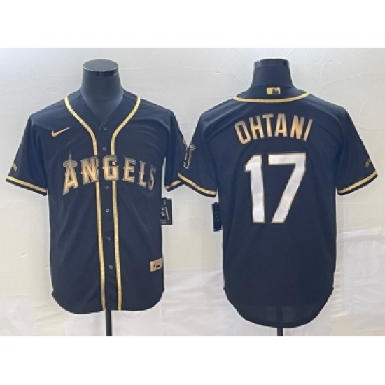 Men's Los Angeles Angels #17 Shohei Ohtani Black Gold Stitched MLB Cool Base Nike Jersey - Ujersey