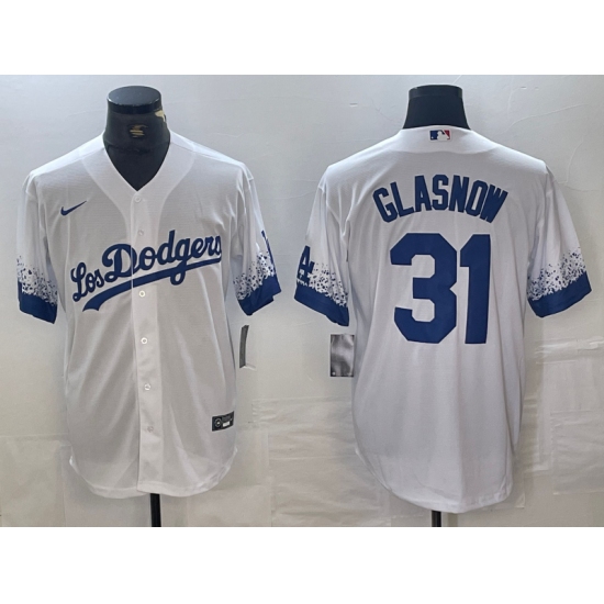Men's Los Angeles Dodgers #31 Tyler Glasnow White 2021 City Connect Cool Base Stitched Jersey - Ujersey