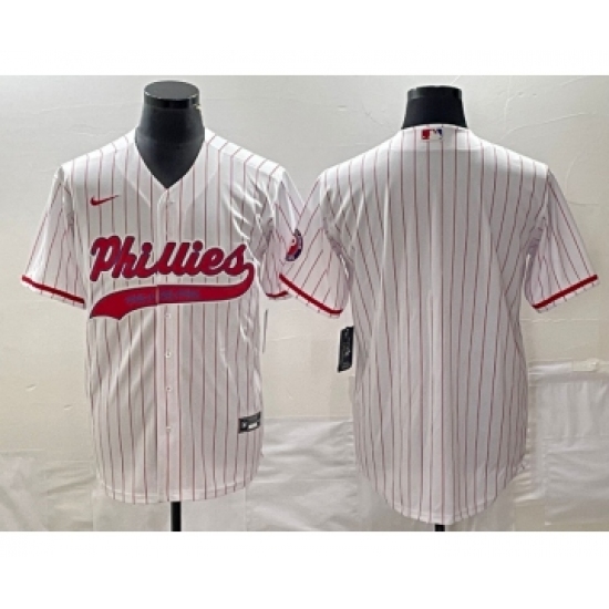 Men's Philadelphia Phillies Blank White Pinstripe Cool Base Stitched Baseball Jersey - Ujersey